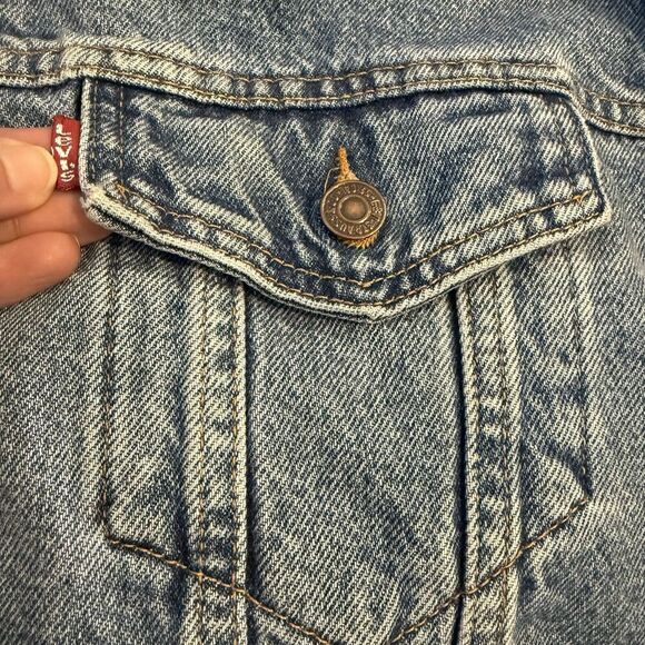 Levi’s Vintage 90’s Blue Denim Flannel Lined Trucker Jacket Size XL 70614-0389 - Picture 4 of 10